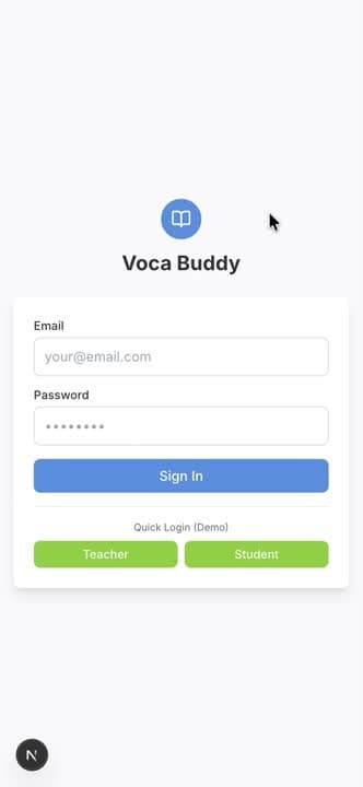 Voca Buddy sign-in screen, teacher demo