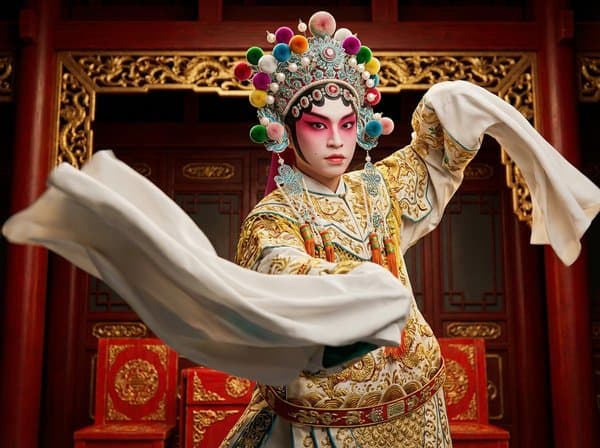 AI portrait of an attendee as a Chinese opera performer with flowing water sleeves