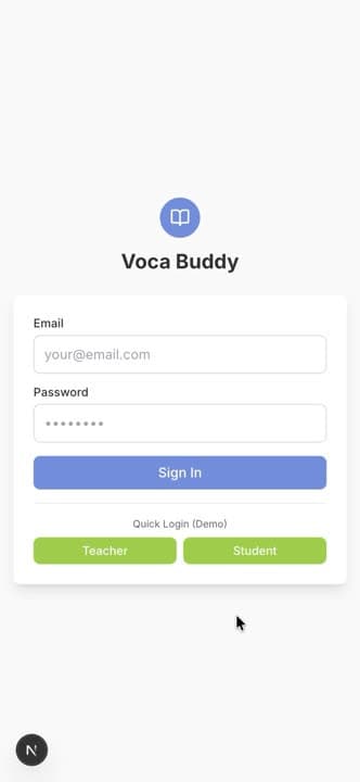 Voca Buddy sign-in screen for the revision quiz