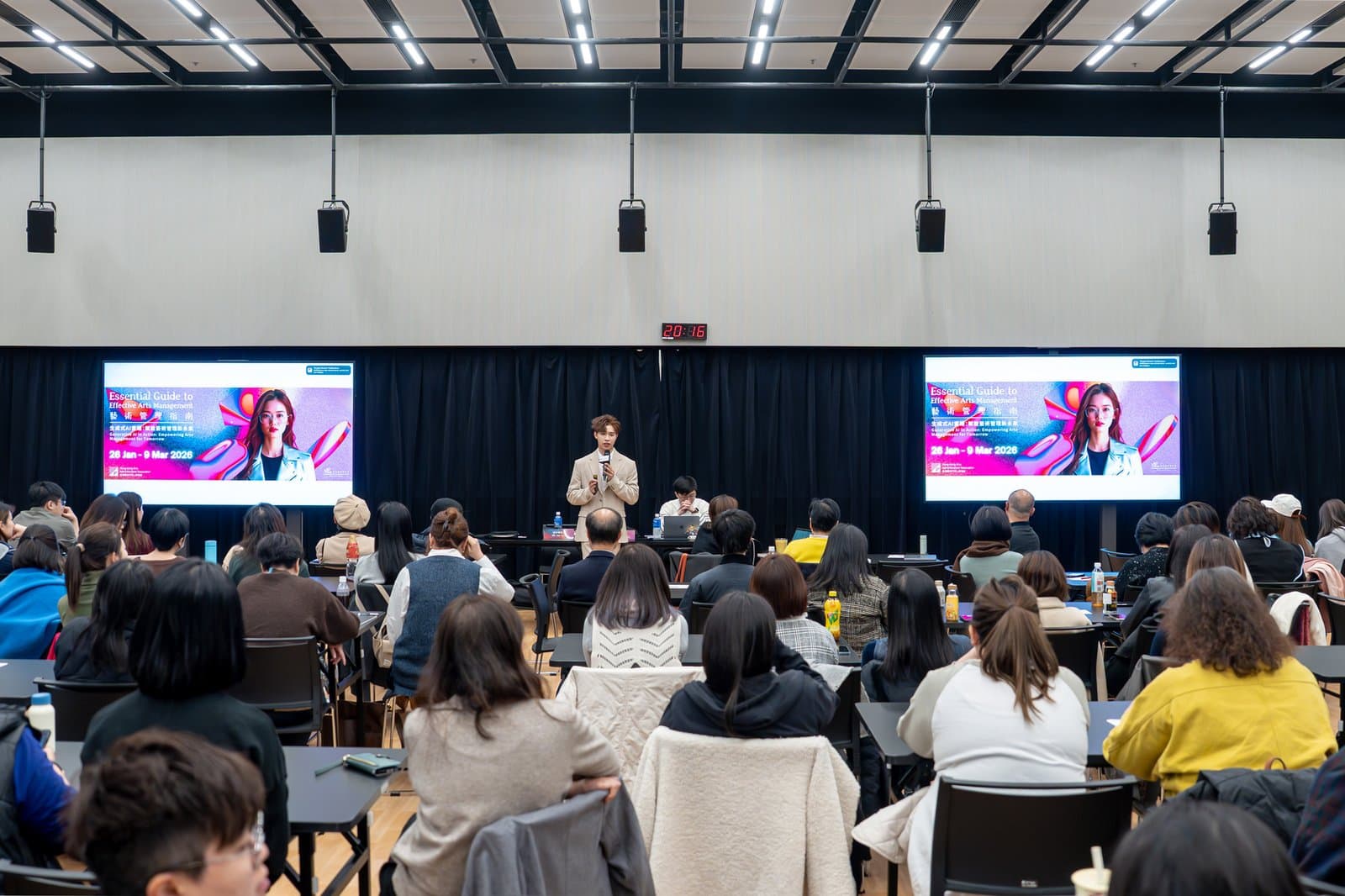 Presenting to arts administrators in a large studio
