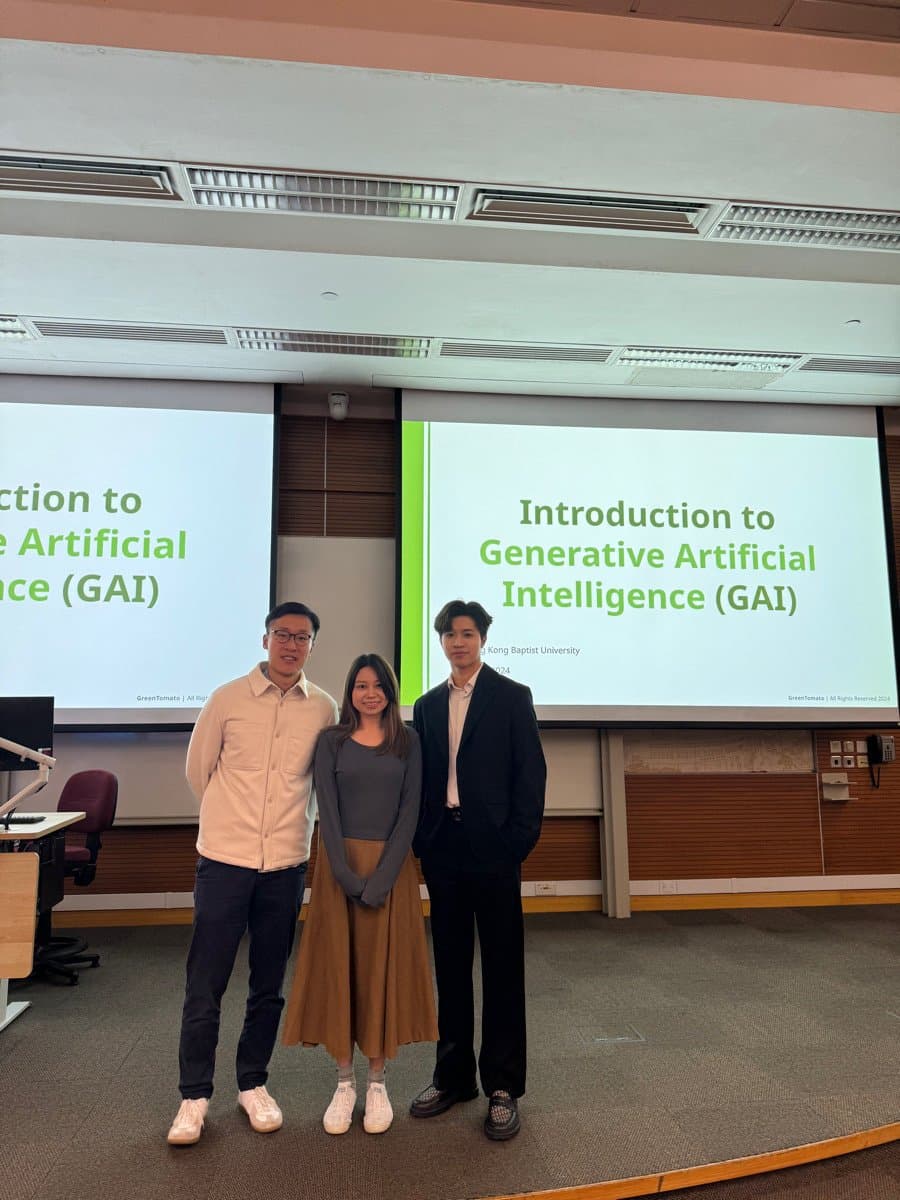 Presenters in front of an Introduction to Generative Artificial Intelligence slide