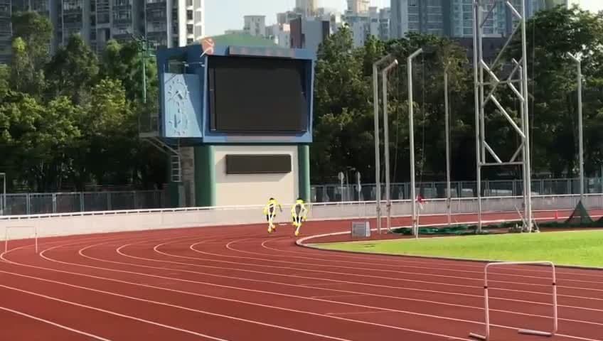 Skeleton tracking overlaid on sprinters on an athletics track